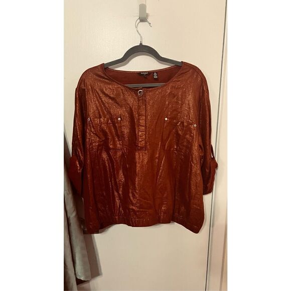 ELLEN TRACY BURNT ORANGE LINEN BLEND 3/4 SLEEVE BLOUSE SZ XL - Picture 1 of 9